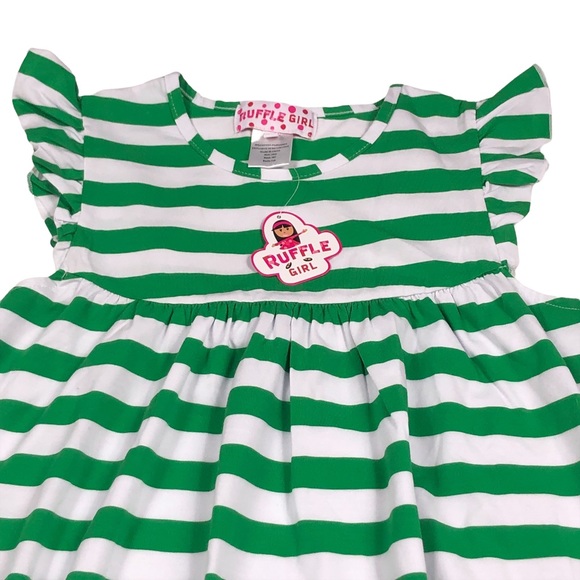 Ruffle Girl Kelly Green & White Striped Top size 16-18 - Picture 7 of 9